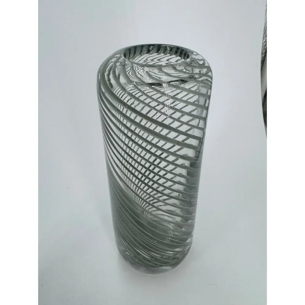 Zodiac Chantilly Gray/Green Swirls Hand Blown Glass Vase 6”